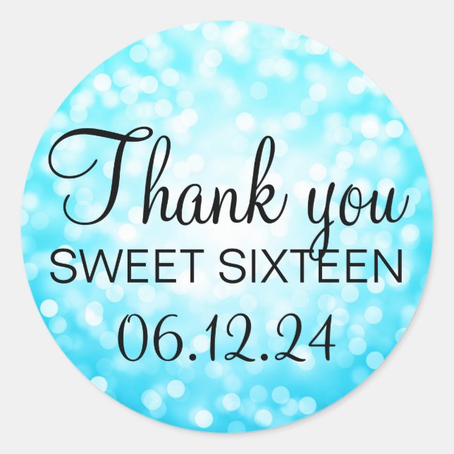 Vielen Dank Sweet 16 Türkis Glitzer Lights Runder Aufkleber (Vorderseite)