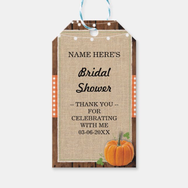 Vielen Dank Tag Burlap Wood Pumpkin Brautparty Geschenkanhänger (Vorderseite)