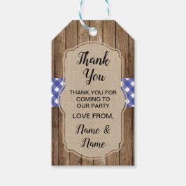 Vielen Dank Tags Wedding Blue Gingham GRILLEN Burl Geschenkanhänger