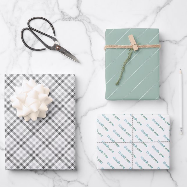 Vielen Dank, Tartan Pattern Sage Green Pastel Geschenkpapier Set (Vorderseite)