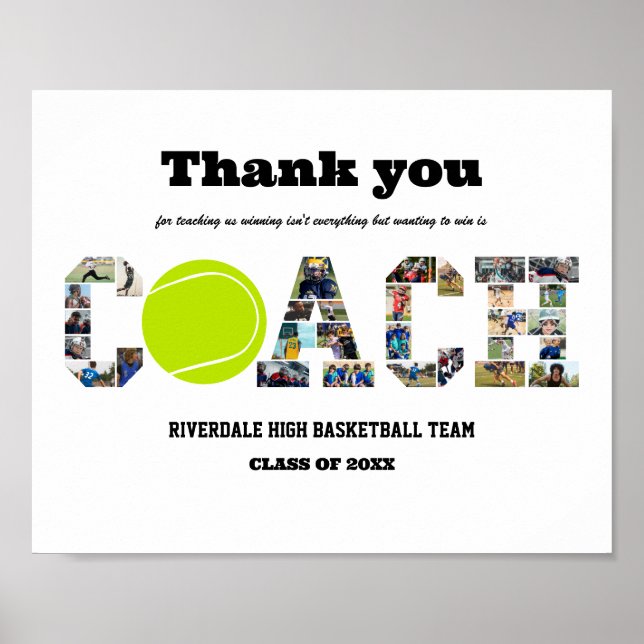Vielen Dank Tennis Coach Sport Foto Collage Poster (Vorne)