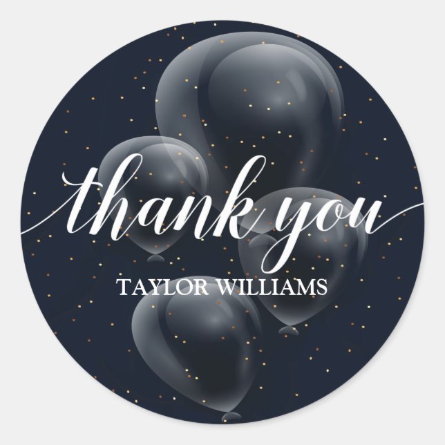 Vielen Dank Text Black Birthday Balloons Runder Aufkleber (Vorderseite)