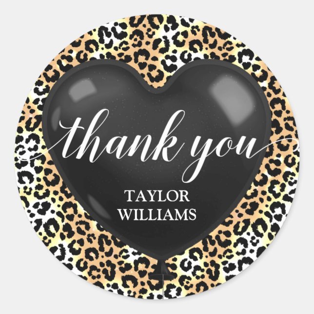 Vielen Dank Text Heart Balloon Leopard Runder Aufkleber (Vorderseite)