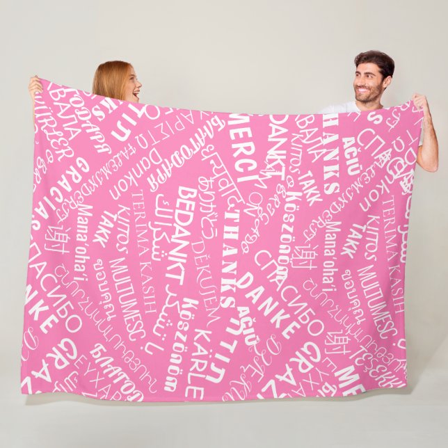 Vielen Dank Text Mehrsprachig Pink Fleece Blanket (Beispiel)