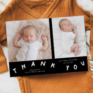 Vielen Dank Typografie Black Foto Birth Ankündigung