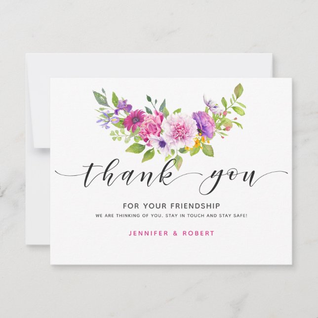 Vielen Dank Typografie bunt Blumenstrauß Dankeskarte (Vorderseite)
