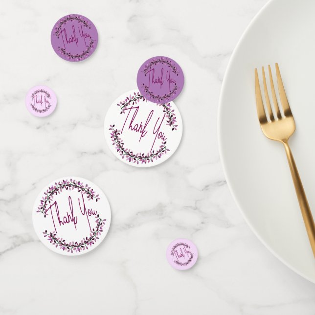 Vielen Dank Typografie Chic Lila Leaf Wreath Konfetti (Gruppe)