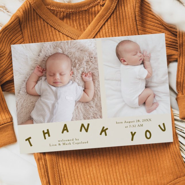 Vielen Dank Typografie Cream Birth Foto Ankündigung (Von Creator hochgeladen)