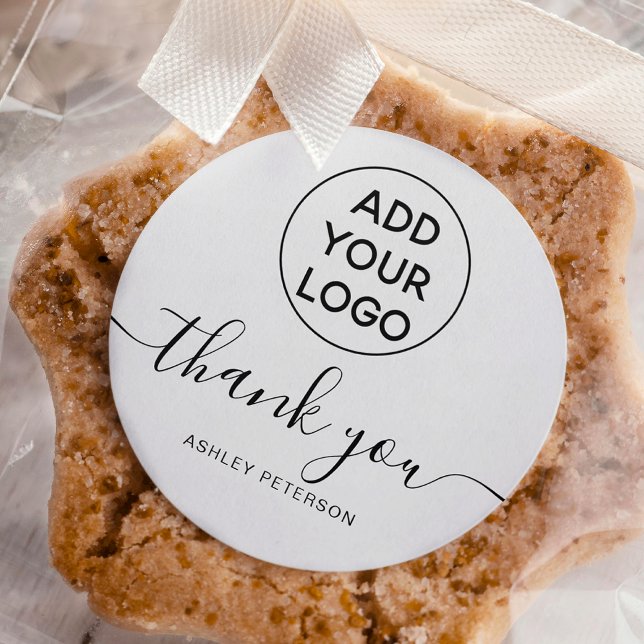 Vielen Dank Typografie Logo einfach Schwarz-weiß Runder Aufkleber (Thank you typography logo simple black white classic round sticker)