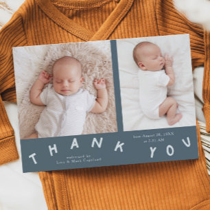 Vielen Dank Typografie Slate Blue Birth Foto Ankündigung