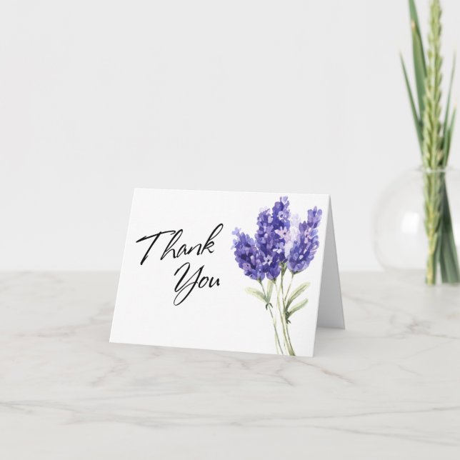Vielen Dank Typografie Watercolor Lavender Blume Dankeskarte (Vorderseite)