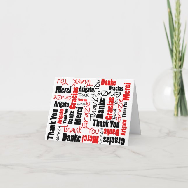 Vielen Dank Typografie Word Cloud Red Black Dankeskarte (Vorderseite)