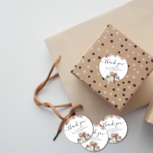 Vielen Dank Typografy Spring Flowers Brautparty Runder Aufkleber (Von Creator hochgeladen)