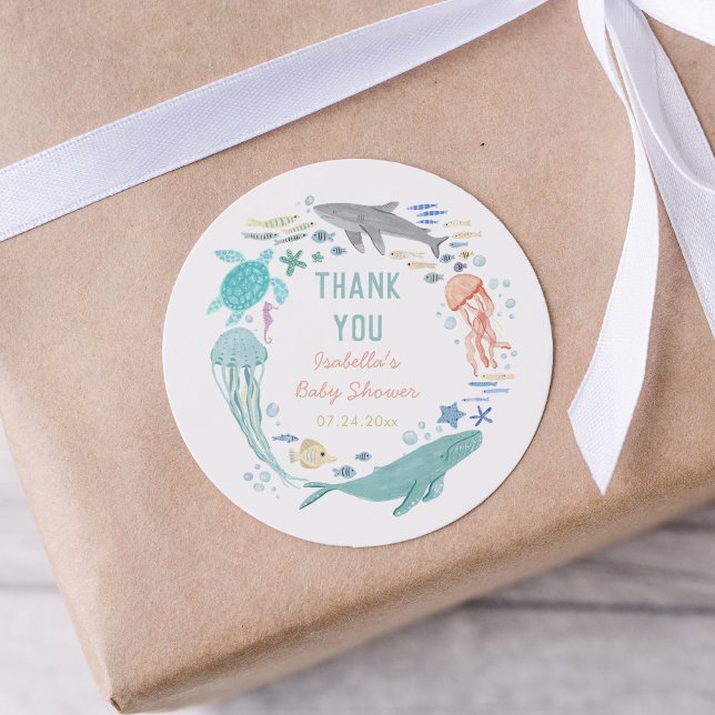 Vielen Dank unter der Sea Baby Dusche Runder Aufkleber (Von Creator hochgeladen)