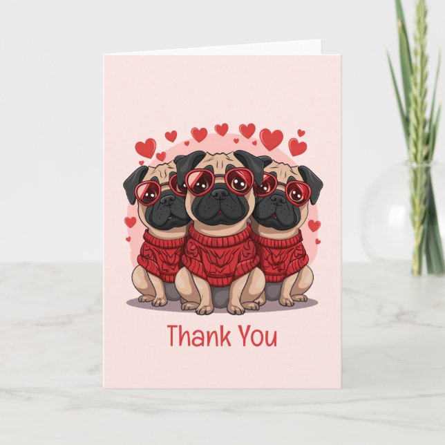 Vielen Dank Valentinstag Mops Hunde Dankeskarte (Vorderseite)