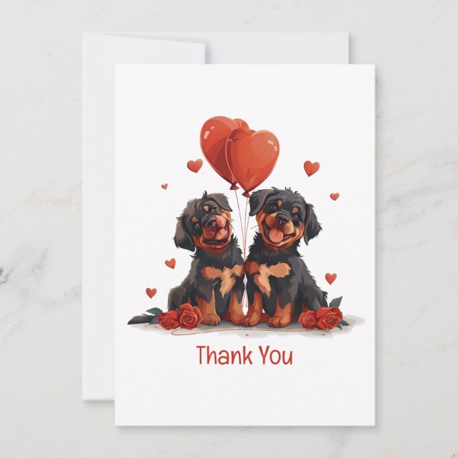 Vielen Dank, Valentinstag Rottweiler Hunde Dankeskarte (Vorderseite)