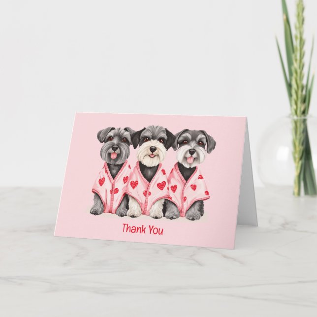 Vielen Dank, Valentinstag Schnauzer Dogs Dankeskarte (Vorderseite)
