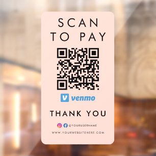Vielen Dank Venmo Scan zu bezahlen QR Code rot Ros Fensteraufkleber