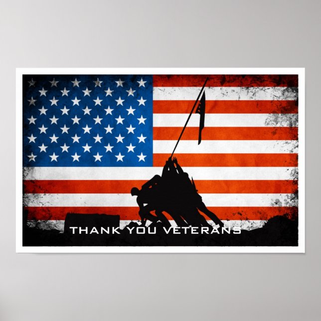 Vielen Dank Veteranen - Flag und Soldaten Silhouet Poster (Vorne)