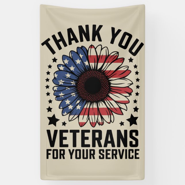 Vielen Dank Veteranen Sunflower Militär Tag Banner (Vertikal)