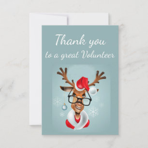 Vielen Dank, Volunteer Fun Reindeer Santa Cartoon Dankeskarte
