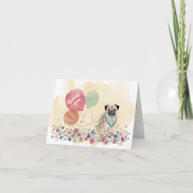 Vielen Dank von Ihnen und Ihrem Mops Dog Ballons Dankeskarte (Vorderseite)