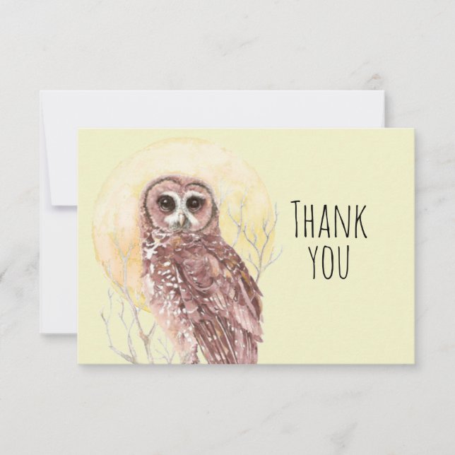 Vielen Dank Wasserfarbe Owl Moon Bird Natur Kunst Dankeskarte (Vorderseite)