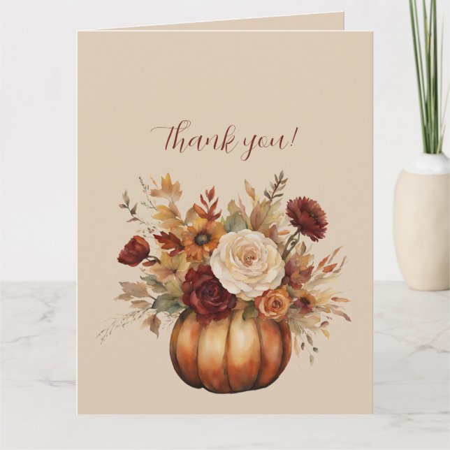 Vielen Dank - Wasserfarbe Pumpkin und Blume- Karte (Vorderseite)