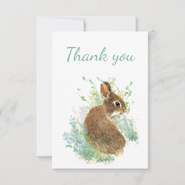 Vielen Dank Watercolor Bunny Rabbit Blank Inside Dankeskarte (Vorderseite)
