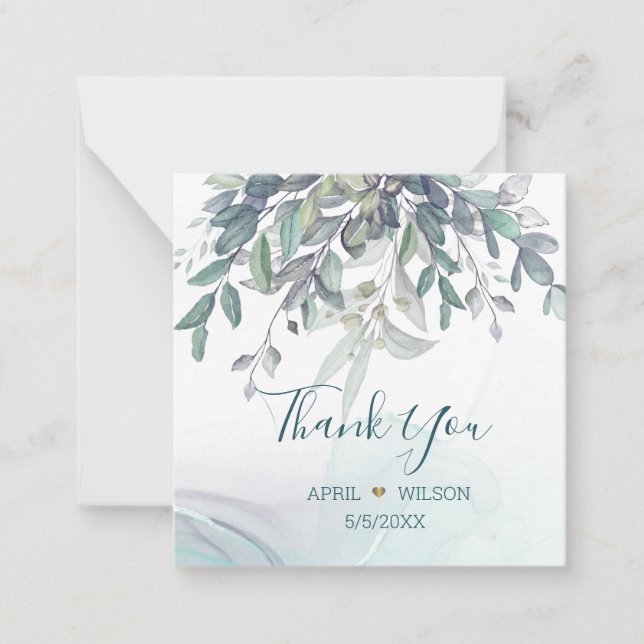 Vielen Dank Watercolor Eucalyptus Blätter Mitteilungskarte (Vorderseite)