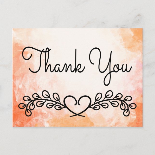 Vielen Dank Watercolor Orange Black Laurel Herz Postkarte (Vorderseite)