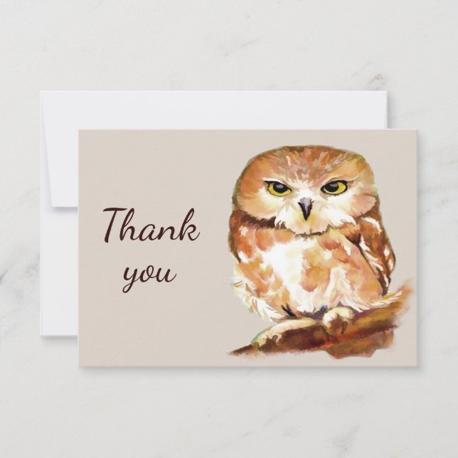 Vielen Dank! Watercolor Owl Bird mit Attitude Dankeskarte (Vorderseite)