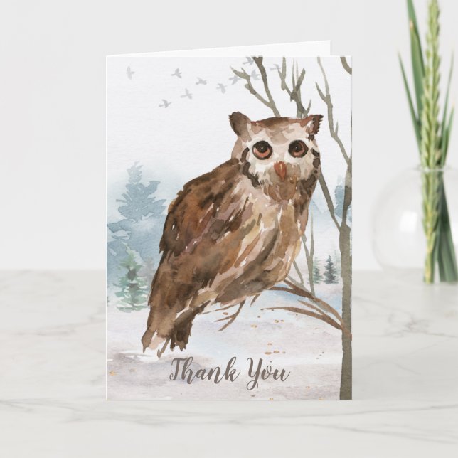 Vielen Dank, Watercolor Owl Karte (Vorderseite)