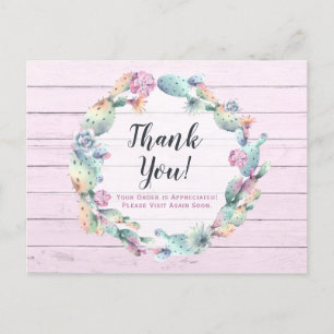 Vielen Dank Watercolor Succulent Cactus Rustic Woo Postkarte