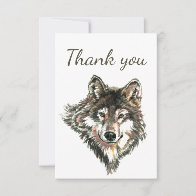 Vielen Dank, Watercolor Wolf Animal Wildlife Dankeskarte (Vorderseite)