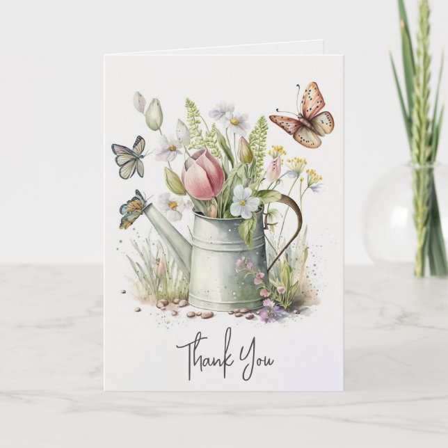 Vielen Dank Watering Can Bouquet Karte (Vorderseite)