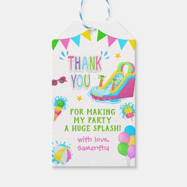 Vielen Dank Waterslide Summer Pink Party Geschenkanhänger (Vorderseite)