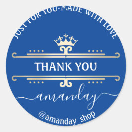 Vielen Dank Web-Boutique Shop Royal Crown Blue Runder Aufkleber
