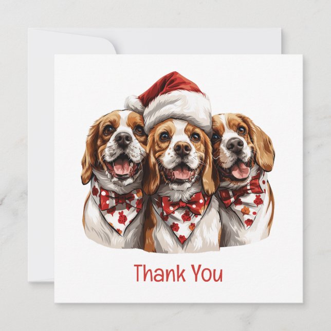 Vielen Dank Weihnachten Beagle Hunde Dankeskarte (Vorderseite)