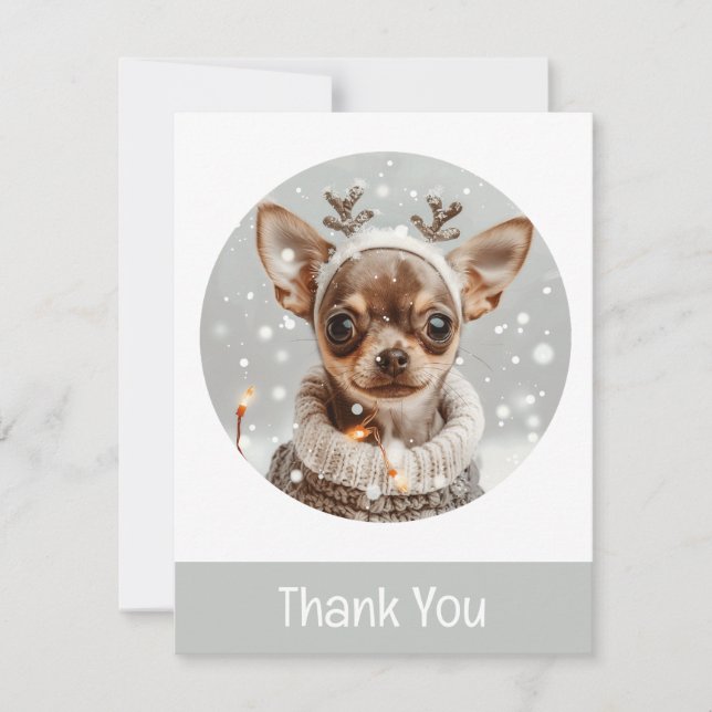 Vielen Dank Weihnachten Chihuahua Reindeer Dog Dankeskarte (Vorderseite)