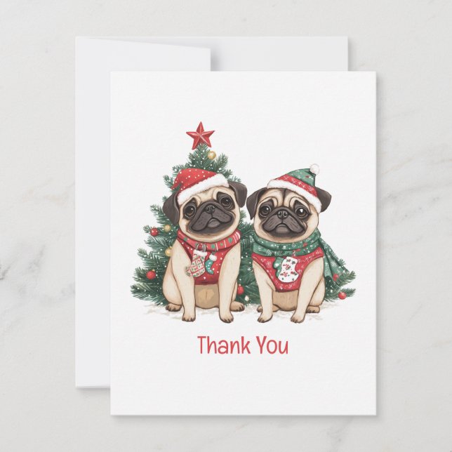 Vielen Dank Weihnachten Mops Hunde Dankeskarte (Vorderseite)