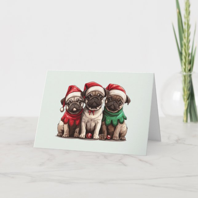 Vielen Dank Weihnachten Mops Hunde Dankeskarte (Vorderseite)