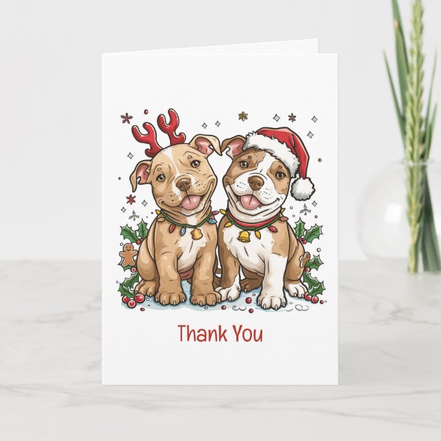 Vielen Dank Weihnachten Pit Bull Hunde Dankeskarte (Vorderseite)