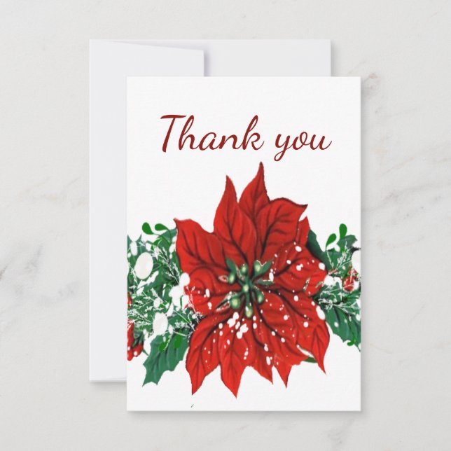 Vielen Dank Weihnachten Pointsettia Blume Dankeskarte (Vorderseite)