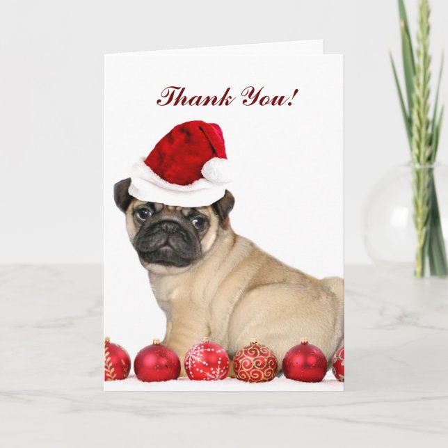 Vielen Dank Weihnachts-Mops-Hundekarte Dankeskarte (Vorderseite)