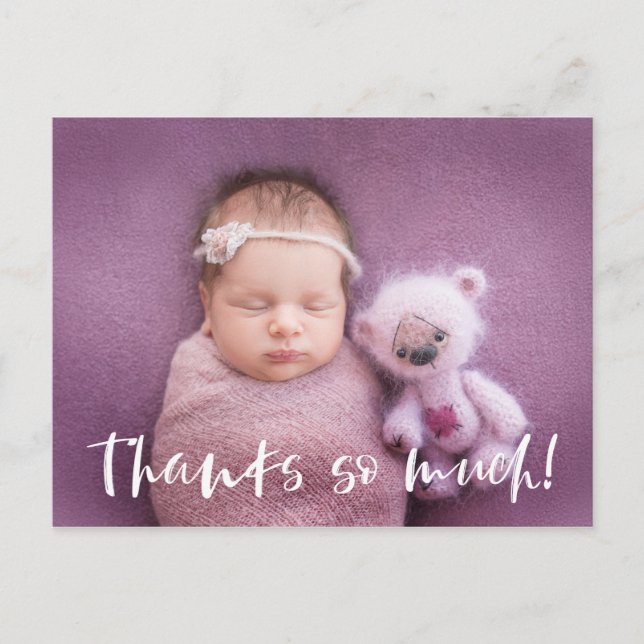 Vielen Dank | weiß | Baby Foto Vielen Dank Postkarte (Vorderseite)