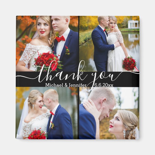 Vielen Dank, weiße Handschrift 4 Fotos Hochzeit sc Magnet (Vorne)