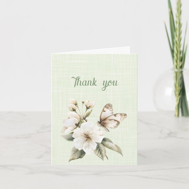 Vielen Dank, White Butterfly auf Weißen Blume Karte (Vorderseite)
