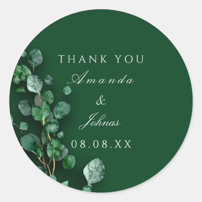 Vielen Dank White Eucalyptus Green Rustic Wedding Runder Aufkleber (Vorderseite)