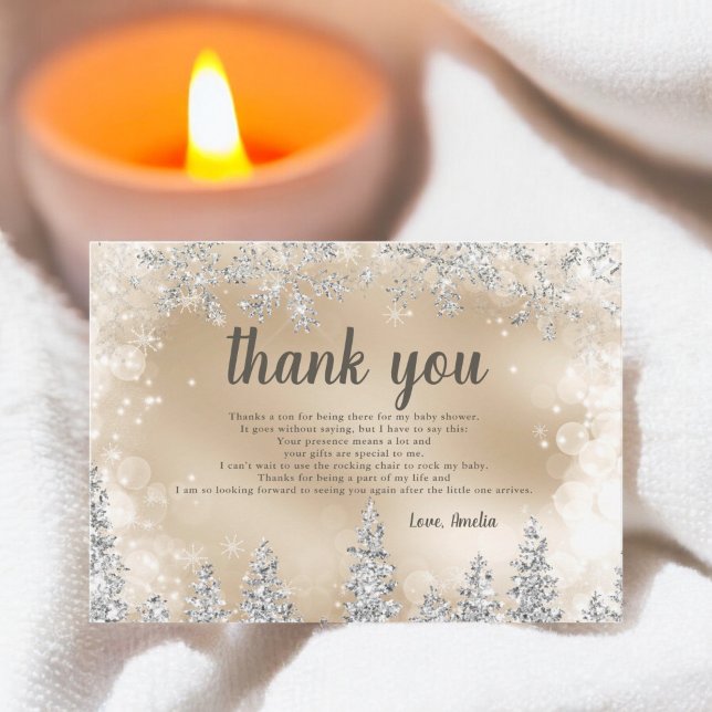 Vielen Dank Winter Silber Pine Gold Babydusche Dankeskarte (Thank you Winter silver snow pine gold baby shower)